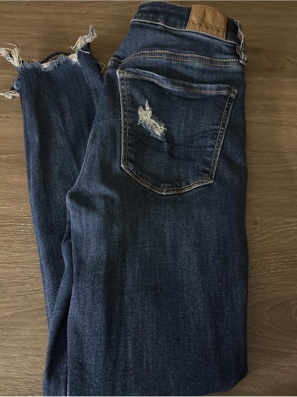 American Eagle Outfitters Dark Blue High-Rise Distressed Jeans